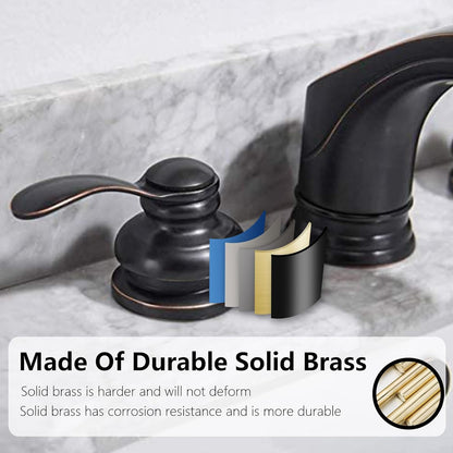Widespread Bathroom Faucet Oil Rubbed Bronze, 8 Inch Farmhouse 3 Piece Lavatory Vanity 2-Handle with Pop Up Drain with Overflow Set