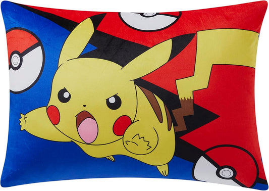 NORTHWEST Kids Reversible Bed Pillow (w/Removeable Shell), Completele Bed Pillow with Cloud Like Filling & Removable Cover, 20 in x 30 in, Pikachu