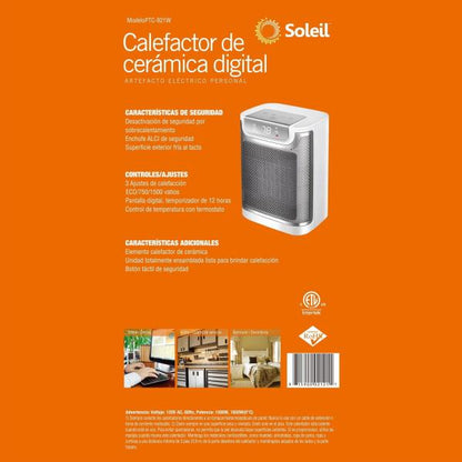 Soleil 1500W Ceramic Fan-Force Electric Space Heater ALCI Plug Indoor Use Only