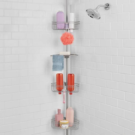 Tension Rod Shower Caddy, Rust-Resistant 3 Tier Corner Pole Caddy, 5 - 8 Ft.