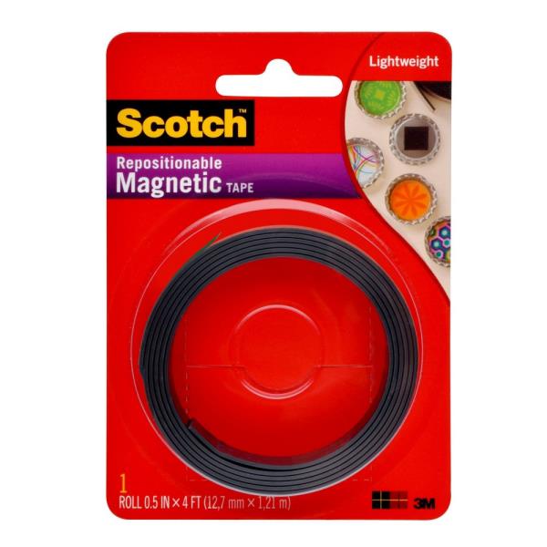 Scotch Non-Curl Magnetic Tape, 1/2" X 4', Black