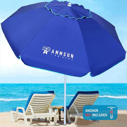 AMMSUN 6.5 ft Heavy Duty Beach Umbrella for Sand with tilt Air Vent Sun Shelter, UV 50+ Protection Outdoor Sunshade Umbrellas and Parasols with Carry Bag for Patio Garden Beach Pool Backyard Navy