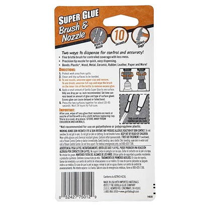 Gorilla Super Glue with Brush & Nozzle Applicator, 10 Gram, Clear, (Pack of 1)