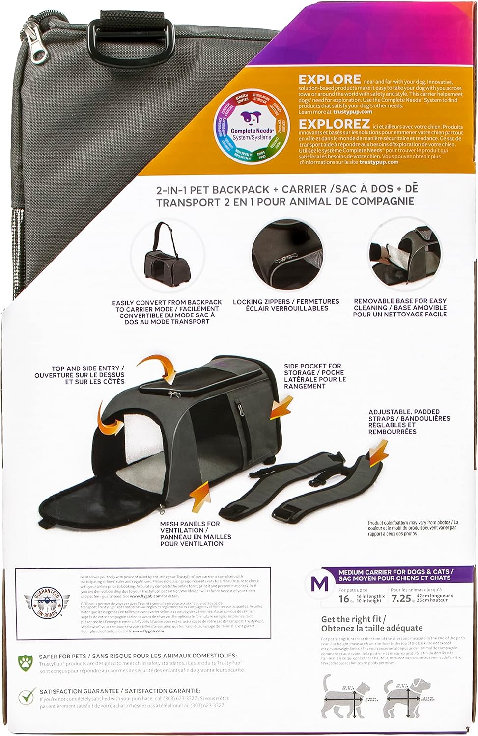2-in-1 Pet Backpack Travel Carrier, Airline Approved & Guaranteed On Board - Gray, Medium