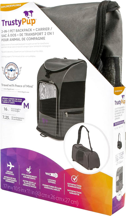 2-in-1 Pet Backpack Travel Carrier, Airline Approved & Guaranteed On Board - Gray, Medium