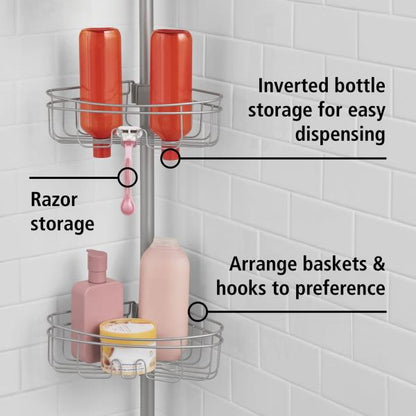 Tension Rod Shower Caddy, Rust-Resistant 3 Tier Corner Pole Caddy, 5 - 8 Ft.