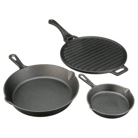 Ozark Trail 4-Piece Cast Iron Skillet Set with Handles and Griddle  Pre-Seasoned  6   10.5   11