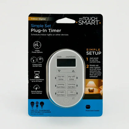 myTouchSmart Indoor Digital Timer, 1 Polarized Outlet, 24hr, Plug-in, White, 0 Amps