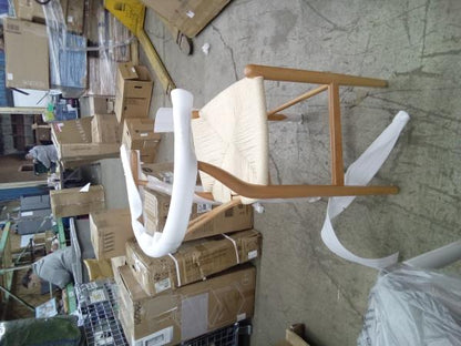 Poly and Bark Wishbone Style Natural Wood Chair with White Cushion