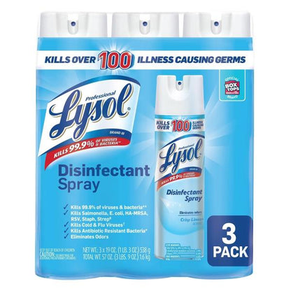 The Lysol® Disinfectant Sprays, 19 Oz, Crisp Linen, Pack of 3 Sprays