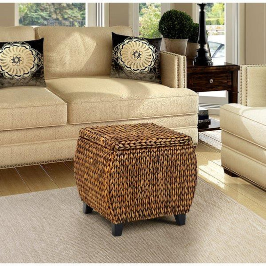 Bali Breeze Round Storage Ottoman - Open White