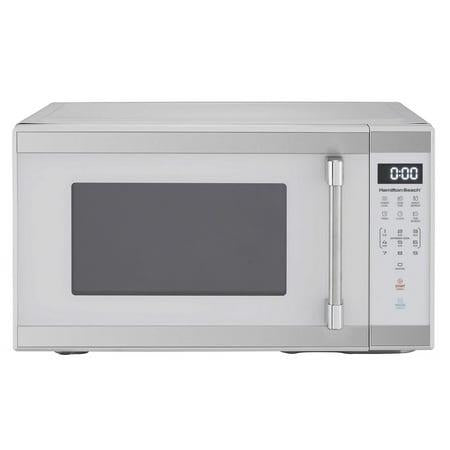 Hamilton Beach 1.1 Cu ft Countertop Microwave Oven, White and Stainless Steel