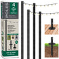 Four 10ft. Outdoor String Light Poles with 100-Light 100 ft. LED Plug-in Globe Bulb String Lights