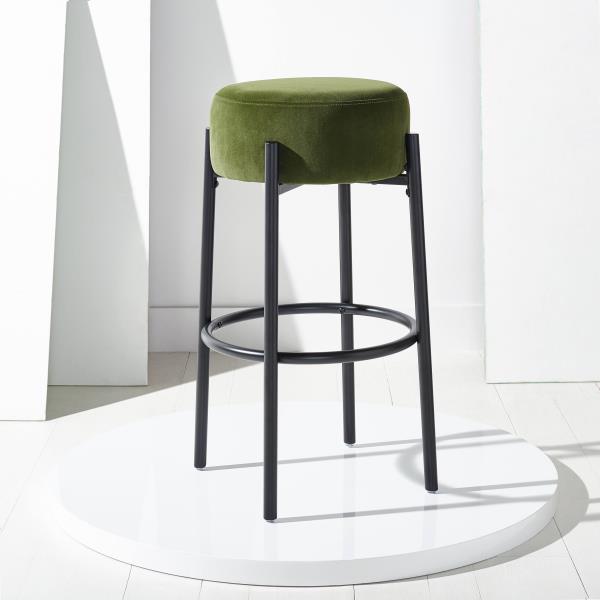 Paisleigh Metal Leg 30 in. Forest Green Pine Wood Barstool with Velvet