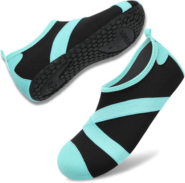 VIFUUR Womens Mens Water Shoes Athletic Aqua Shoes Slip - on for Outdoor Beach Swim Yoga Cyan 42/43