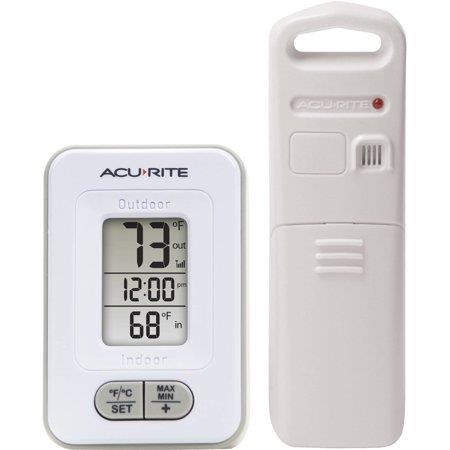 AcuRite Battery-Powered Indoor/Outdoor Digital Thermometer with Clock  White  3.5  H X 2.3  W X 1.2  D