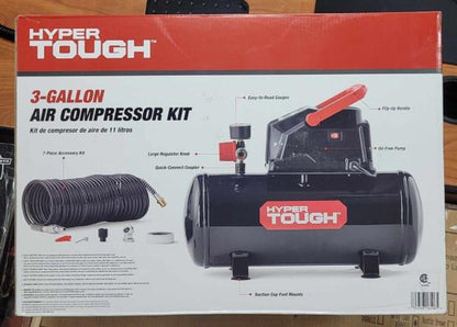 NEW! Hyper Tough 3 Gal 100 PSI Oil-free Portable Air Compressor with Hose