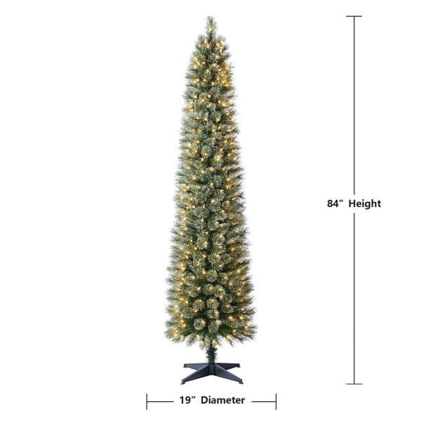 7 FT Pre-Lit Green Slim Pencil Christmas Tree Hinged Holiday Decoration W Lights