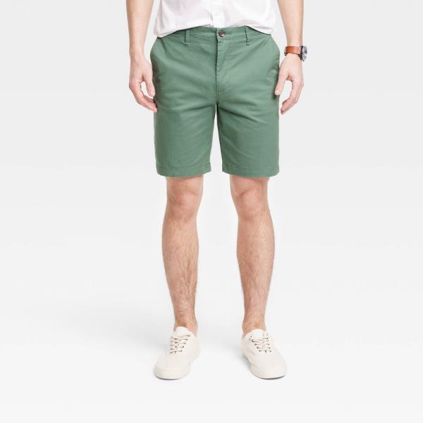 Men's Every Wear 9" Slim Fit Flat Front Chino Shorts - Goodfellow & Co™ Dark Meadow Green 30