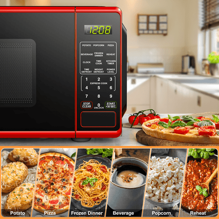 Mainstays 0.7 Cu ft Countertop Microwave Oven, 700 Watts, Red, New