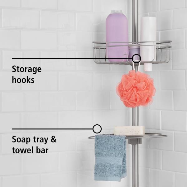 Tension Rod Shower Caddy, Rust-Resistant 3 Tier Corner Pole Caddy, 5 - 8 Ft.