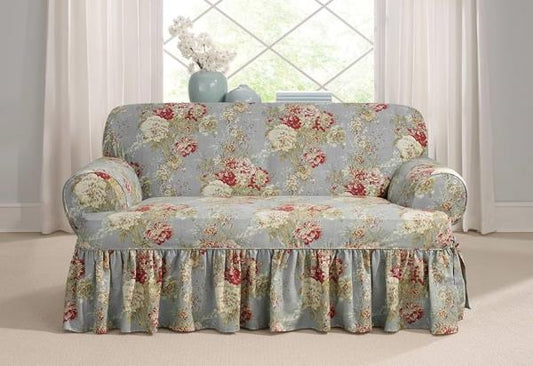 Waverly Furniture Slipcover - 1 Piece T-Cushion Chair Cover, Ballad Bouquet Robins Egg Design, Fits Chairs 32-43 inches, 100% Cotton