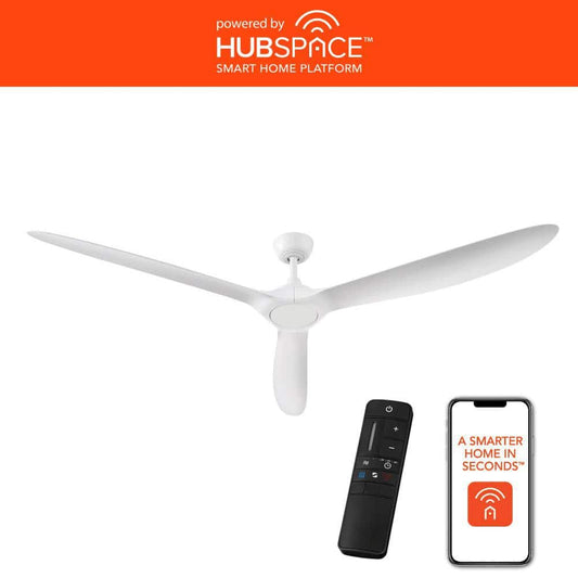 Tager 72 in. Smart Indoor/Outdoor Matte White Ceiling Fan without Light with Remote Powered by Hubspace