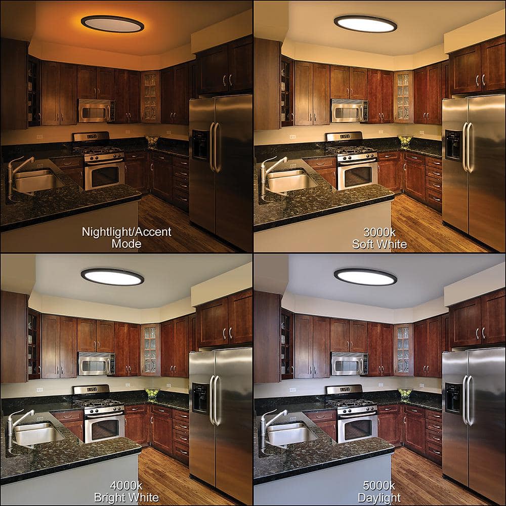 32 in. Low Profile Oval Oil Rubbed Bronze Faux Crackle Lens LED Flush Mount with Night Light Trim Adjustable CCT