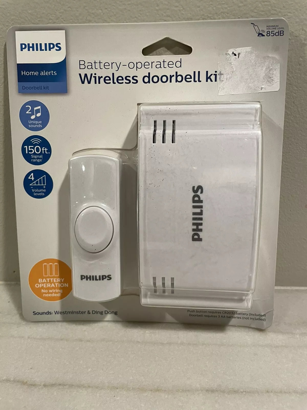 Philips Battery-Operated 2-Melody Doorbell Kit  White  6.45in  DES1120W/27